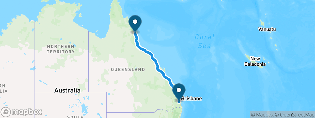 Driving route from Brisbane to Cairns