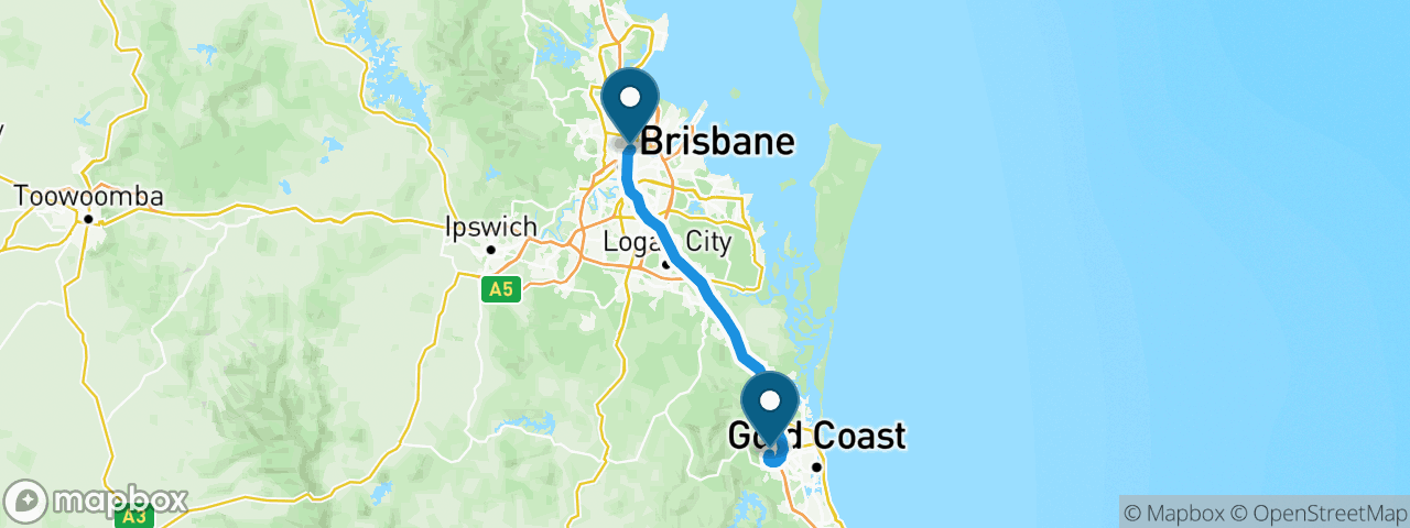 Driving route from Brisbane to Gold Coast