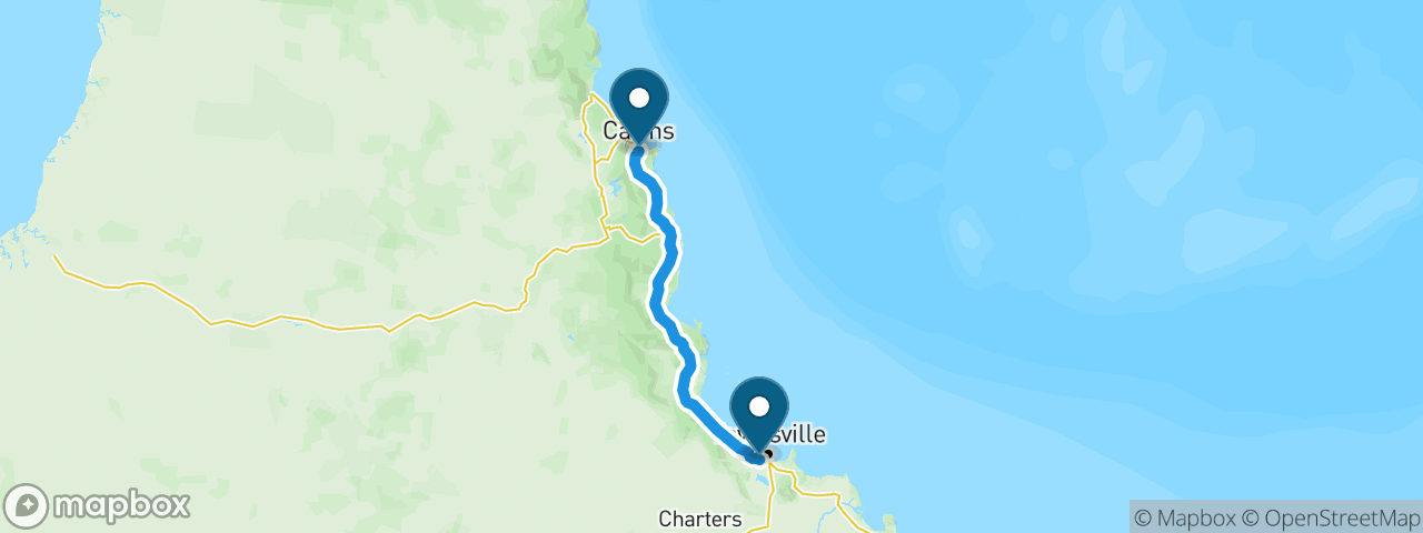Driving route from Cairns to Townsville