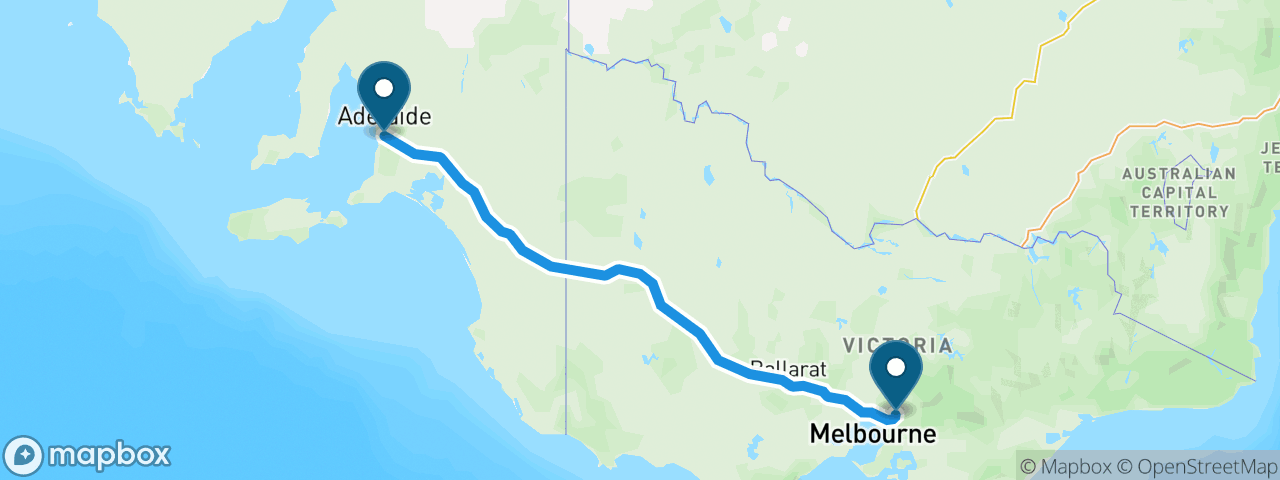 Driving route from Melbourne to Adelaide