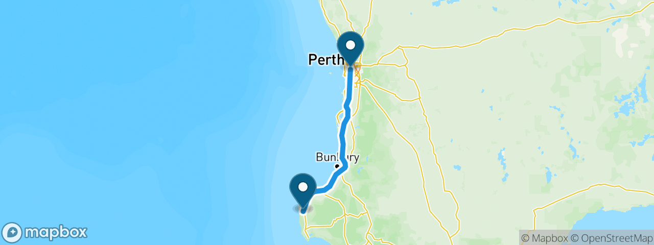 Driving route from Perth to Margaret River