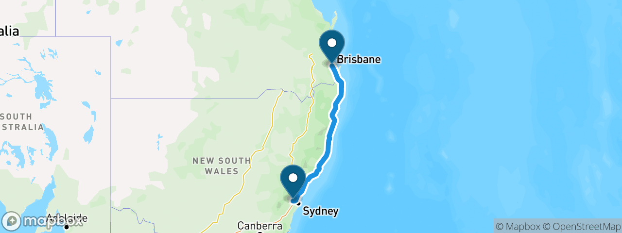 Driving route from Sydney to Brisbane