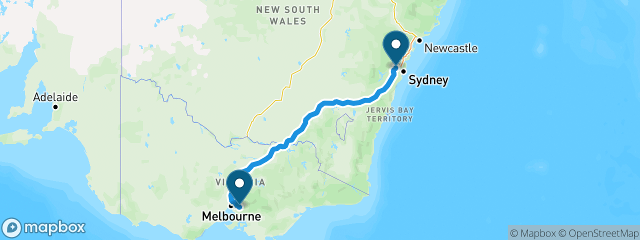 Driving route from Sydney to Melbourne