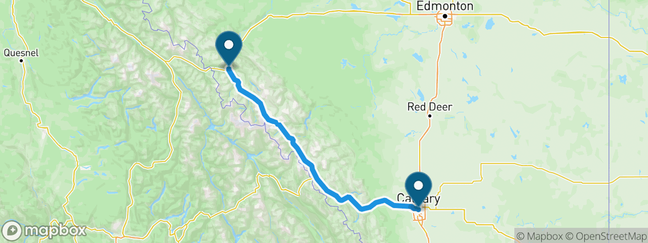 Driving route from Calgary to Jasper