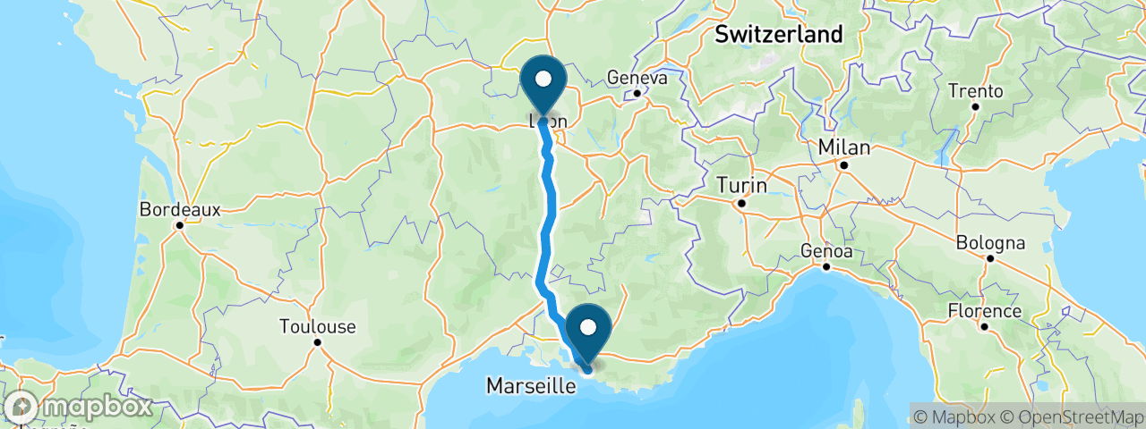 Driving route from Lyon to Marseille