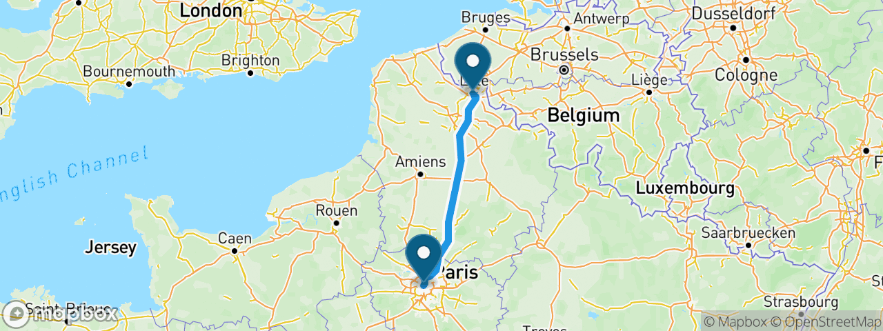 Driving route from Paris to Lille