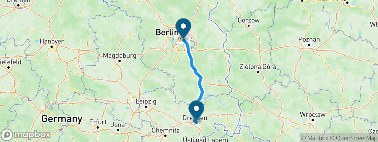 Driving route from Berlin to Dresden