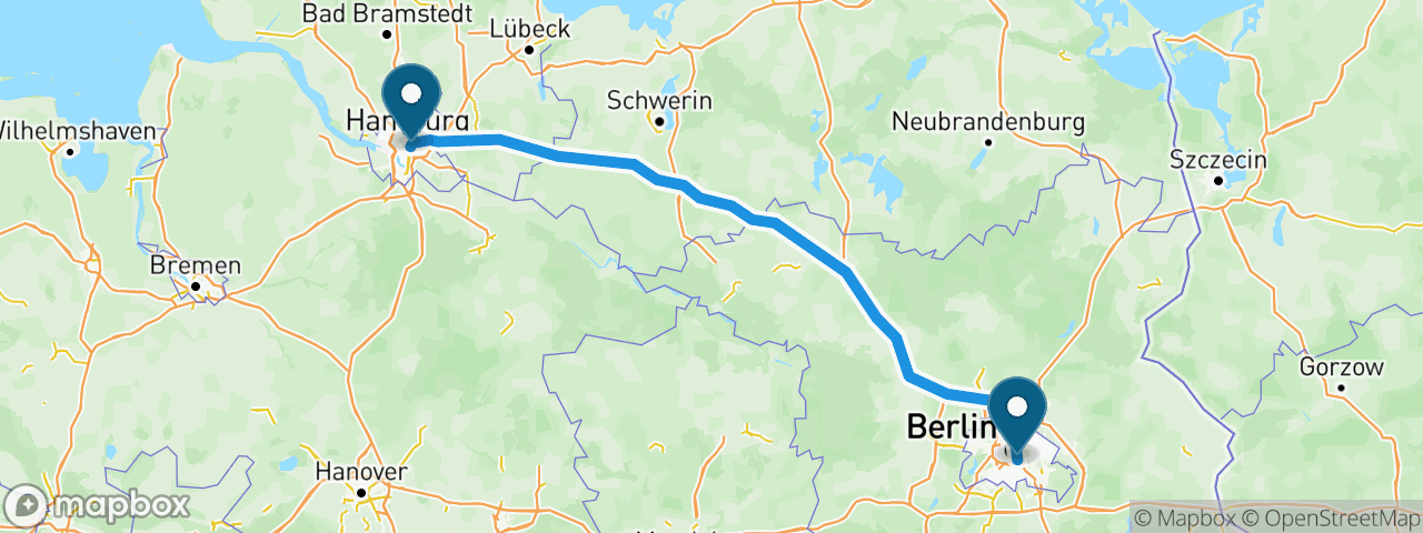 Driving route from Berlin to Hamburg