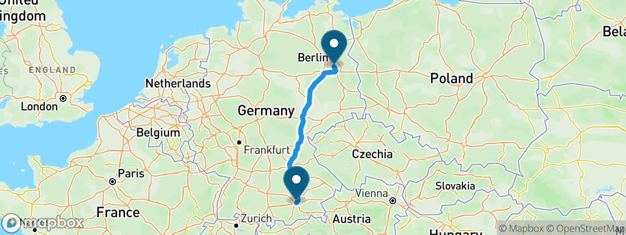 Driving route from Berlin to Munich