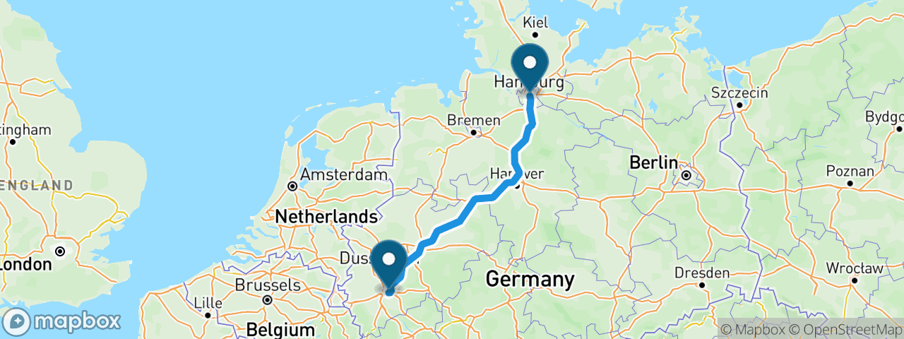 Driving route from Cologne to Hamburg