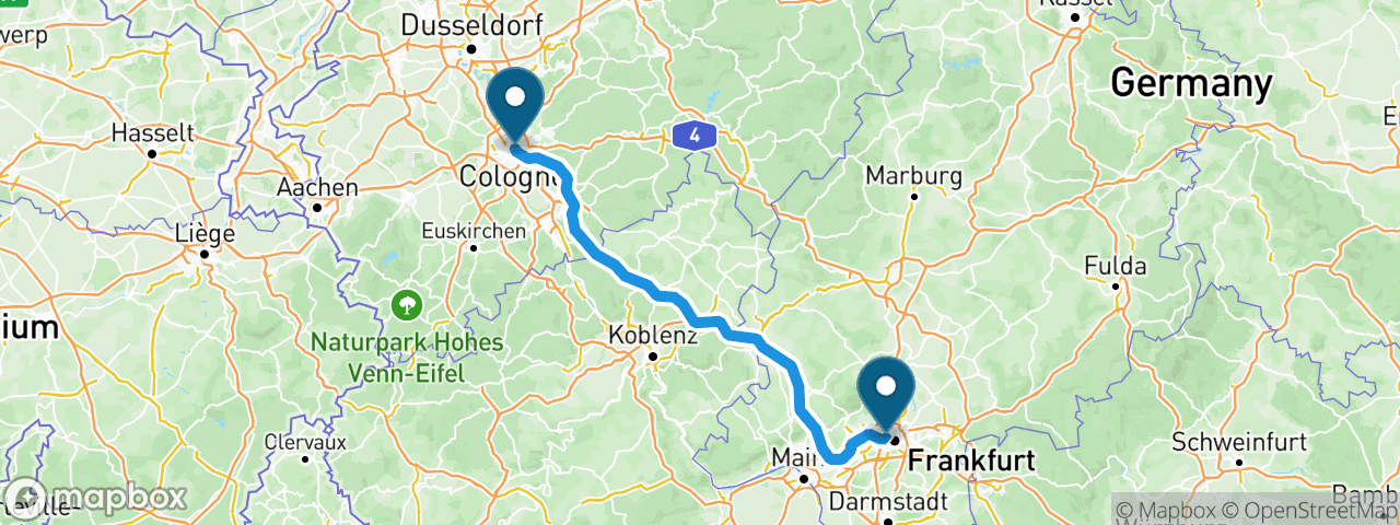 Driving route from Frankfurt to Cologne