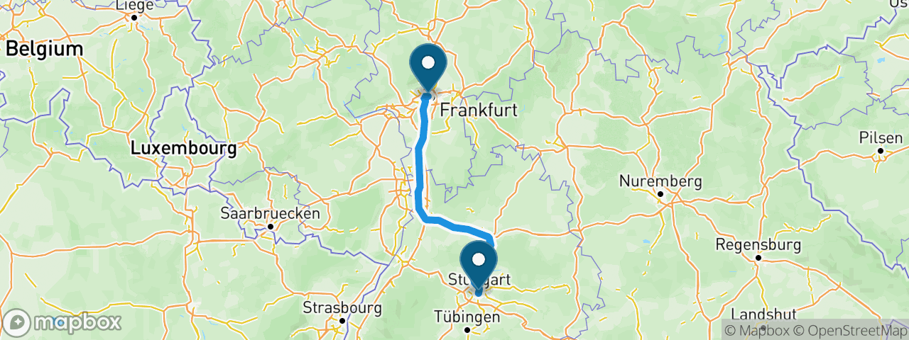 Driving route from Frankfurt to Stuttgart