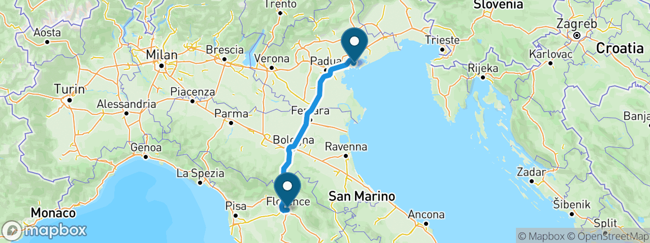 Driving route from Florence to Venice
