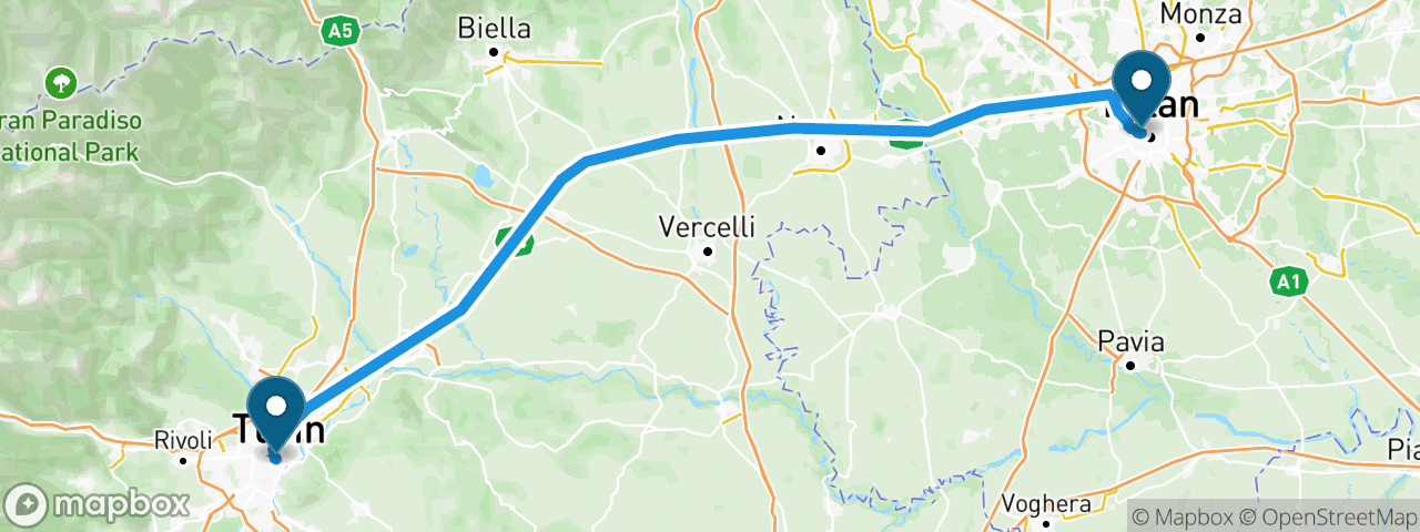 Driving route from Milan to Turin