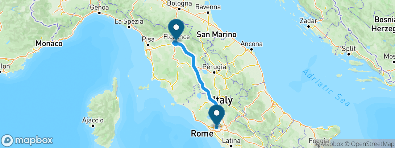 Driving route from Rome to Florence