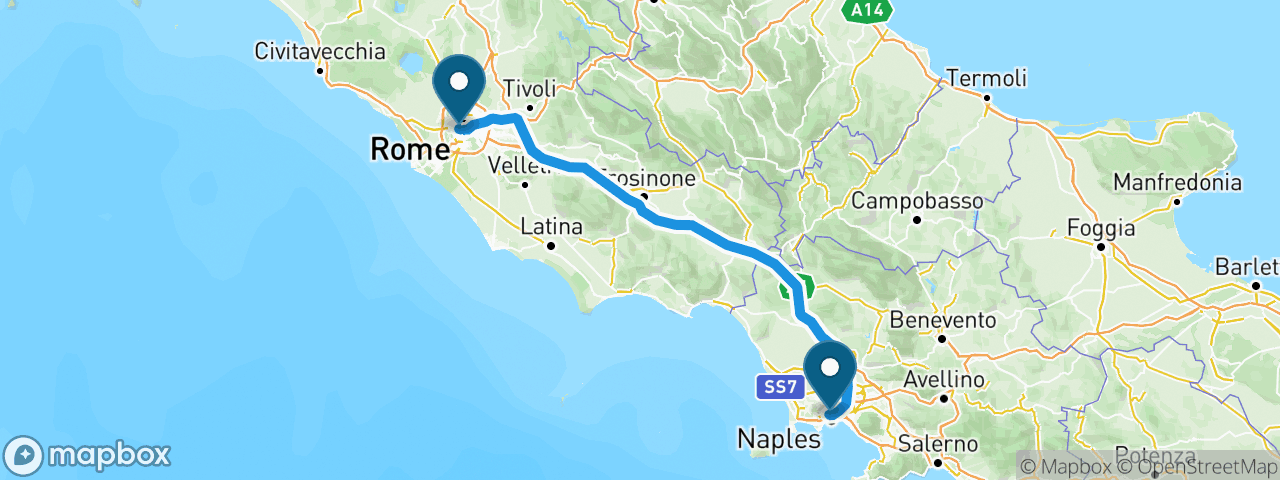 Driving route from Rome to Naples