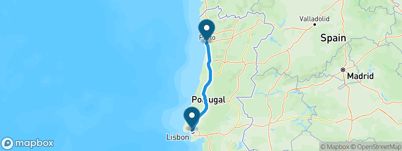 Driving route from Lisbon to Porto