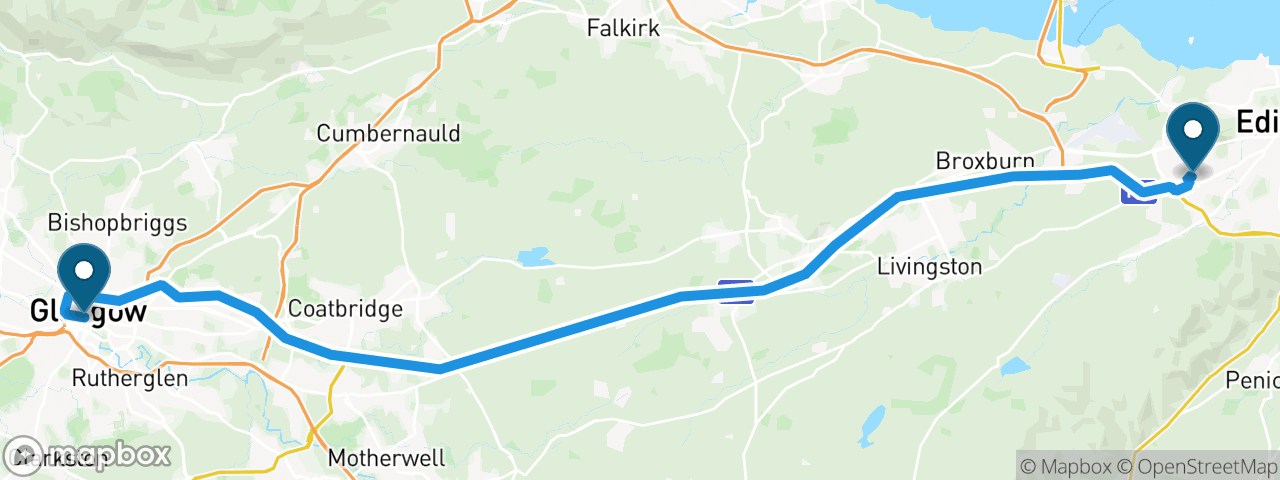 Driving route from Edinburgh to Glasgow