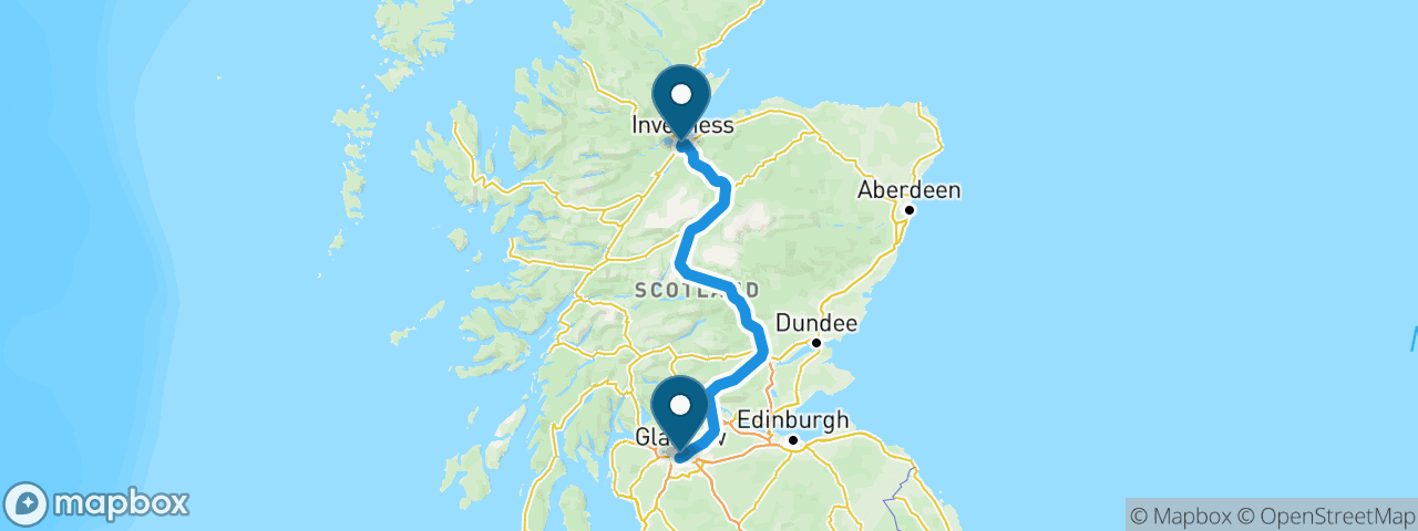 Driving route from Glasgow to Inverness