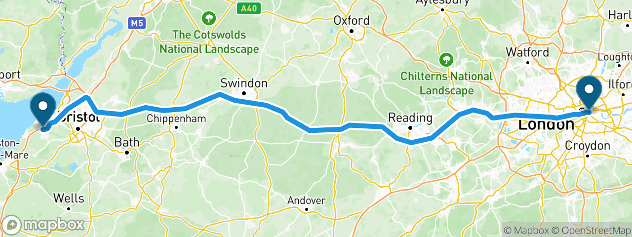 Driving route from London to Bristol