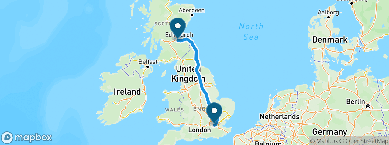 Driving route from London to Edinburgh