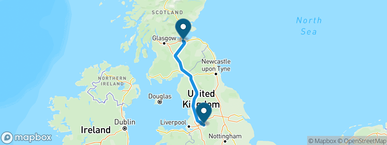 Driving route from Manchester to Edinburgh
