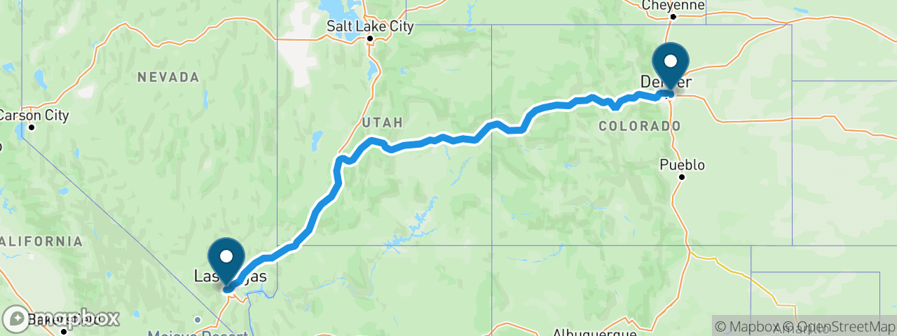 Driving route from Denver to Las Vegas