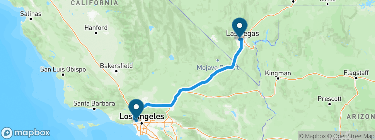 Driving route from Las Vegas to Los Angeles