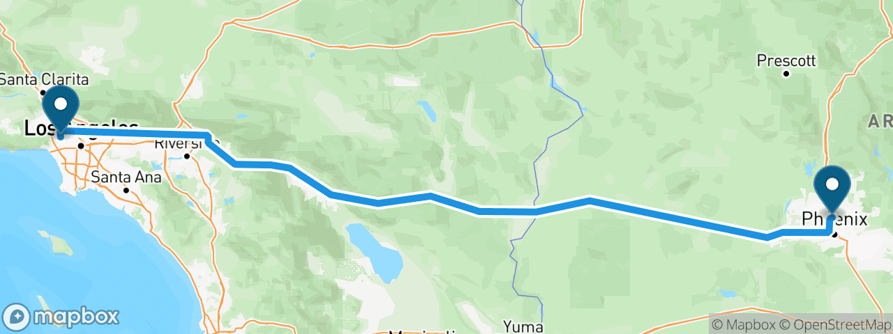 Driving route from Los Angeles to Phoenix
