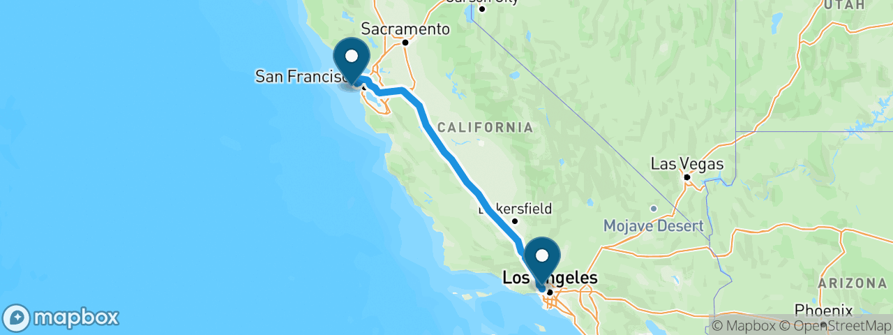 Driving route from Los Angeles to San Francisco