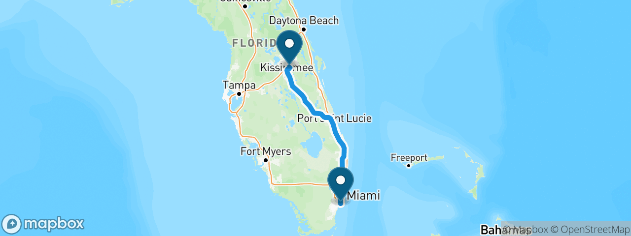 Driving route from Miami to Orlando