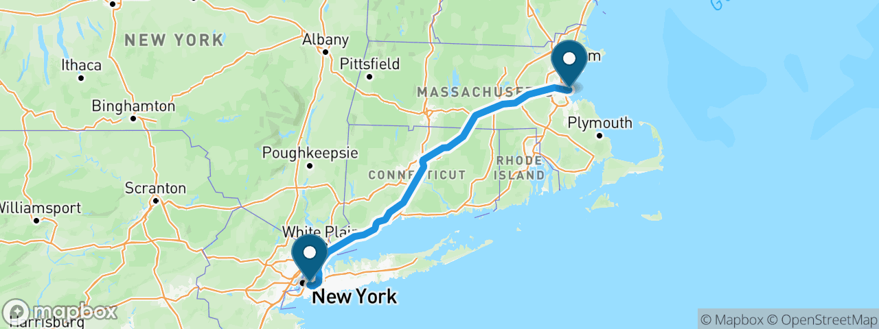 Driving route from New York to Boston
