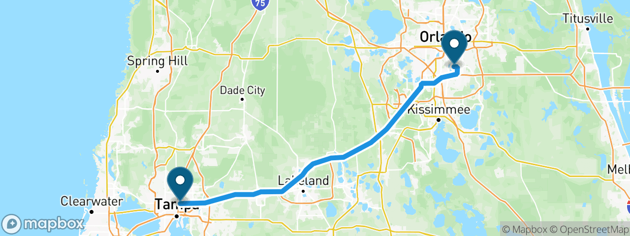 Driving route from Orlando to Tampa