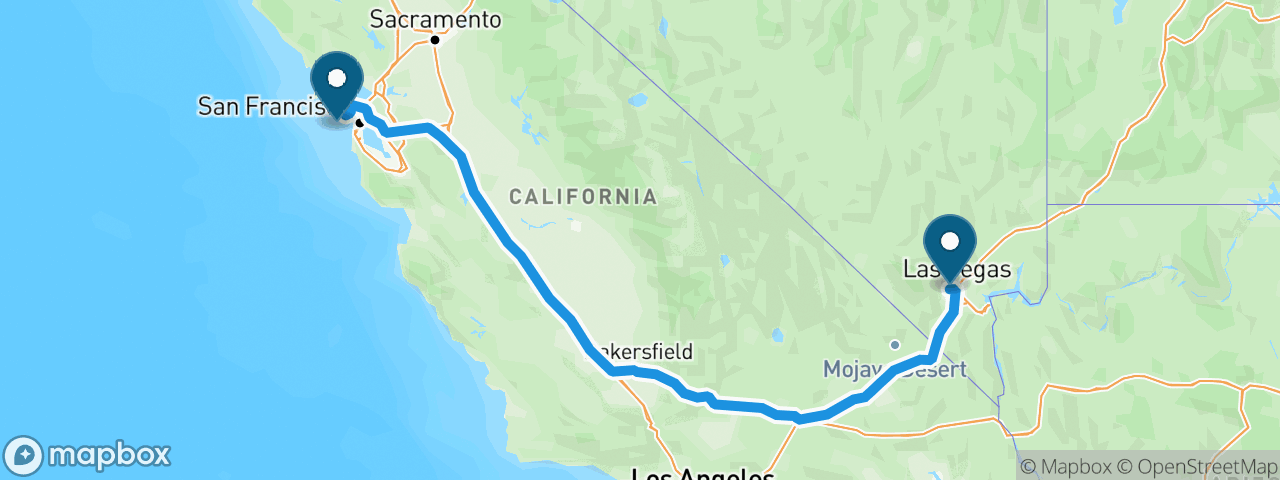 Driving route from San Francisco to Las Vegas