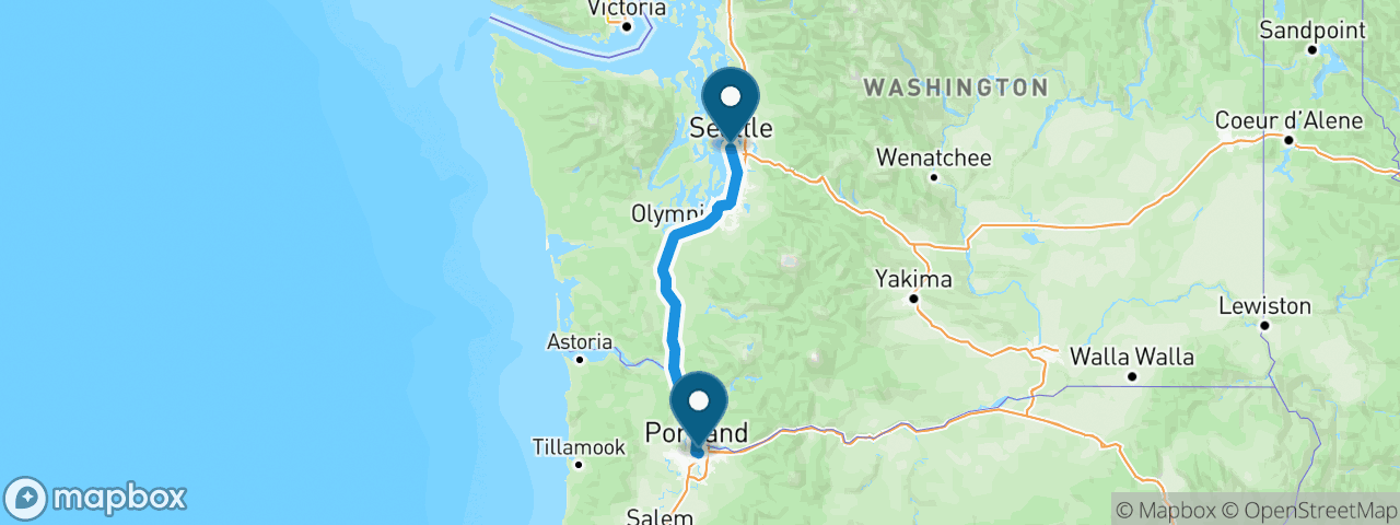 Driving route from Seattle to Portland